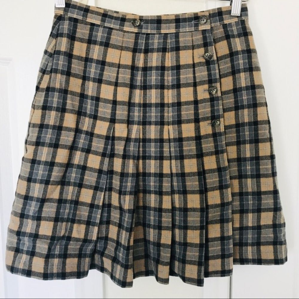 VTG Moschino jeans 26 Y2K plaid pleated Academia wool brown skirt